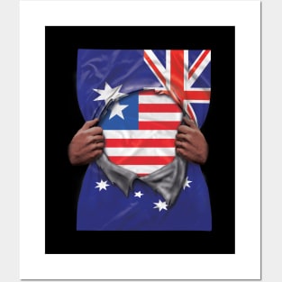 Liberia Flag Australian Flag Ripped - Gift for Liberian From Liberia Posters and Art